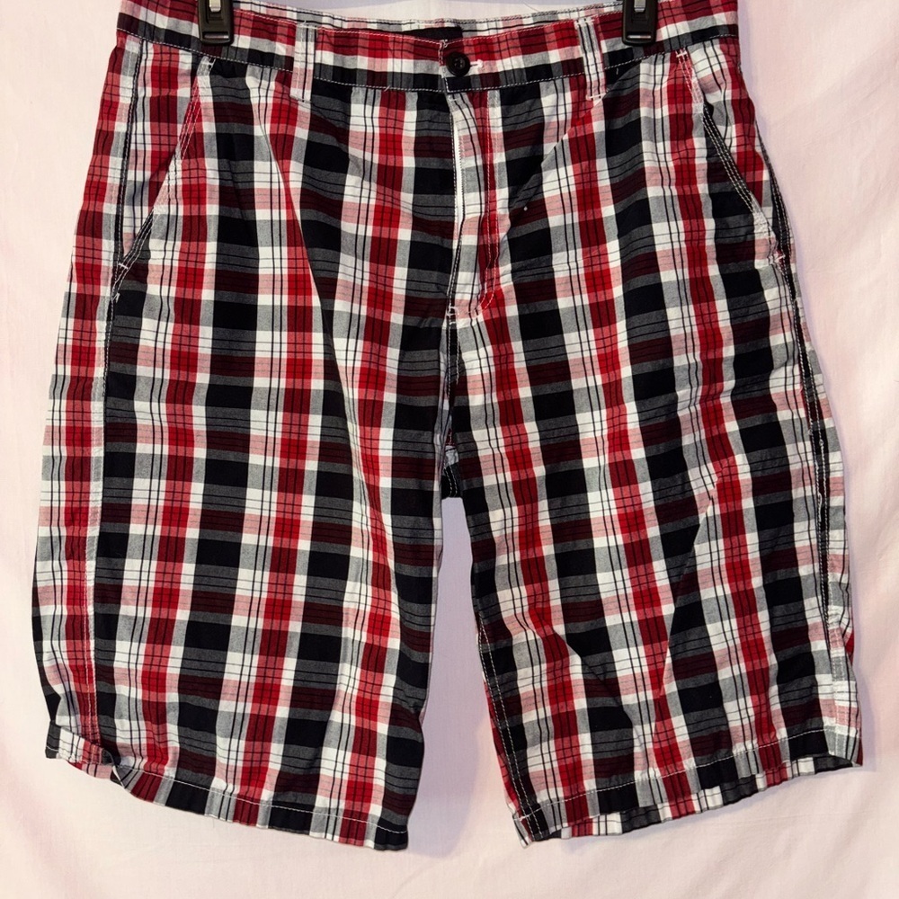 South Pole Red and Black Flat Front Shorts